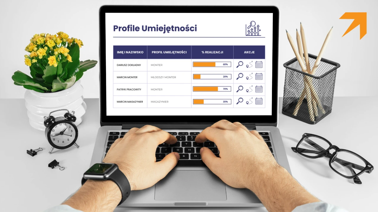 Profile Umiejętności w Matrycy Kompetencji SkillBox na ekranie laptopa